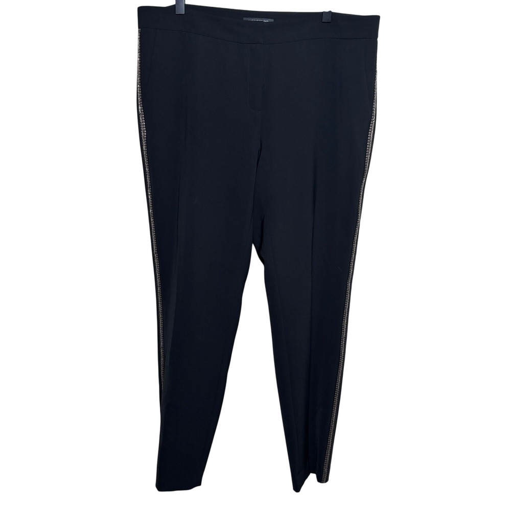 Lafayette 148 NY Manhattan Black Tapered Silver Bead Side Stripe Pants Womens 12